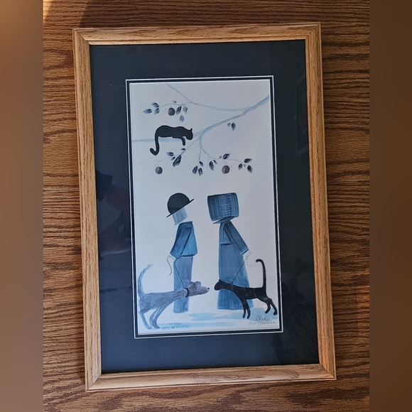 Vtg DIANE GRAEBNER Let's Be Friends Numbered Signed AMISH Girl Boy Dogs Cat Tree - Picture 1 of 6